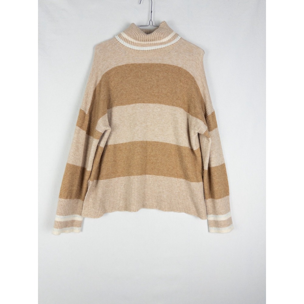 J Crew Sweater Womens S Brown Striped Pullover Turtleneck Merino Alpaca Knit